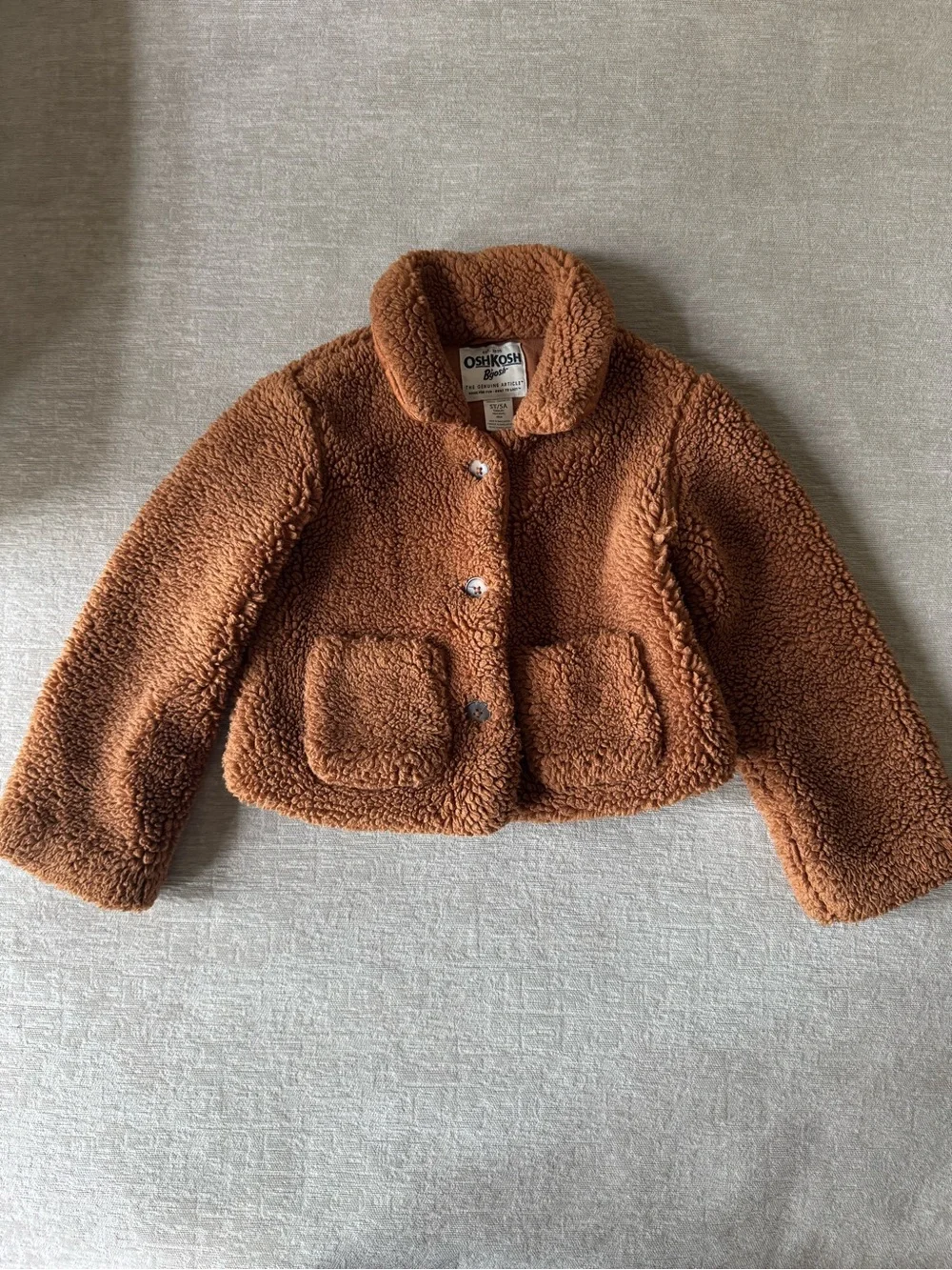 OshKosh B’gosh Teddy Sherpa Jacket Brown Cozy Fleece Coat Toddler Girls Size 5T